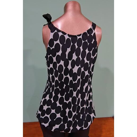 WHBM Polka Dot Silk Top with Straps and Elasticised Hem, Blk & Wht, Sz M - Picture 3 of 7